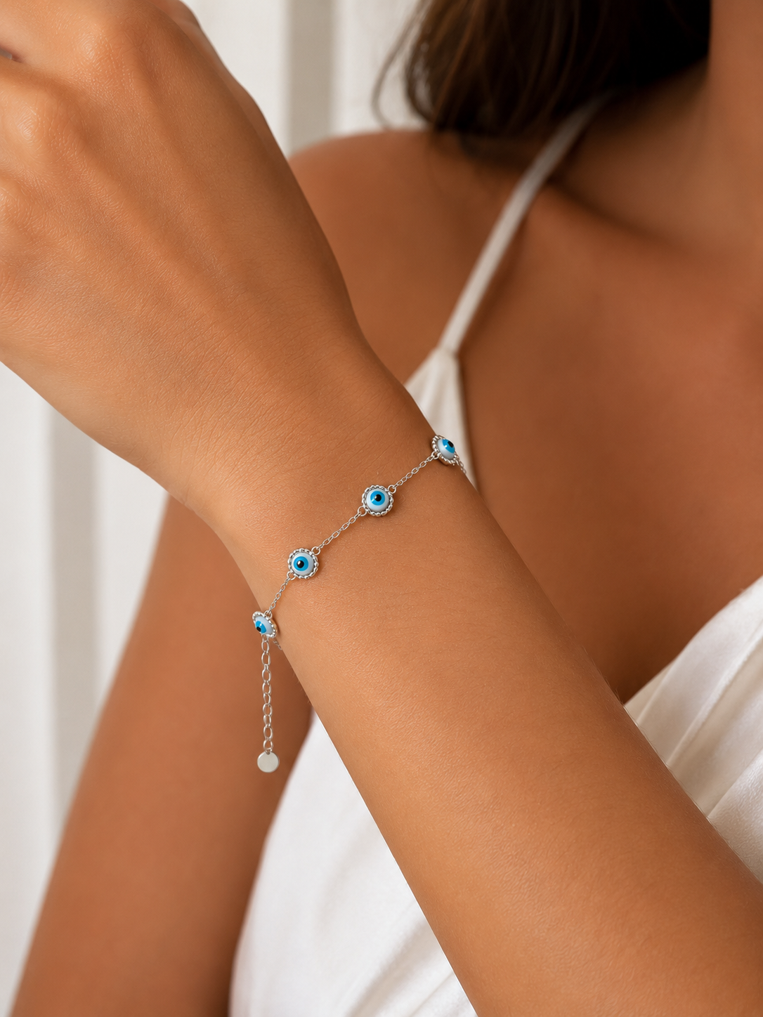 Pulseira Feminina Olho Grego Banhada em Prata 925