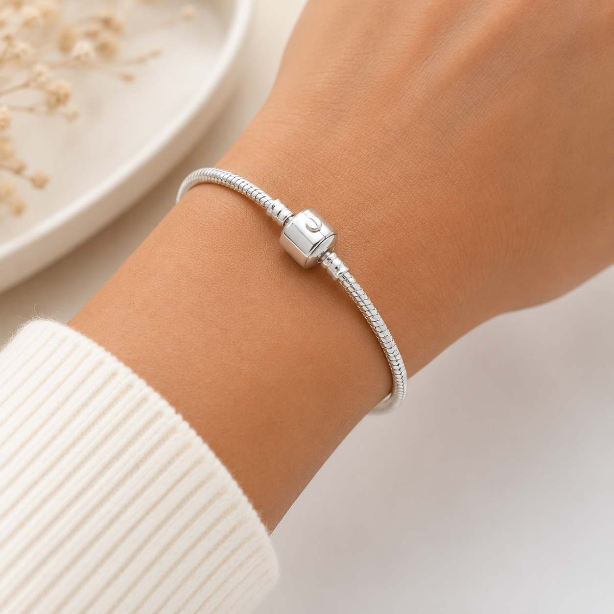 Pulseira para Berloques com Fecho Tambor Banhada em Prata 925