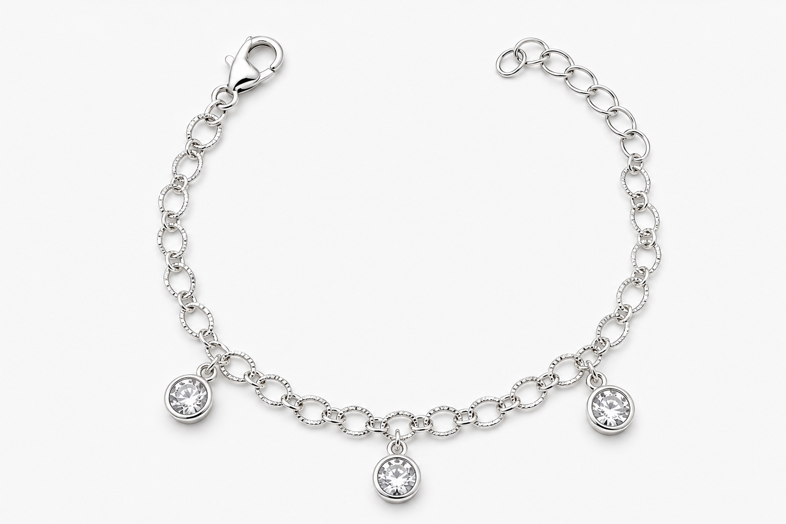 Pulseira Feminina Elos Redondos com Zircônias | Banhada em Prata 925