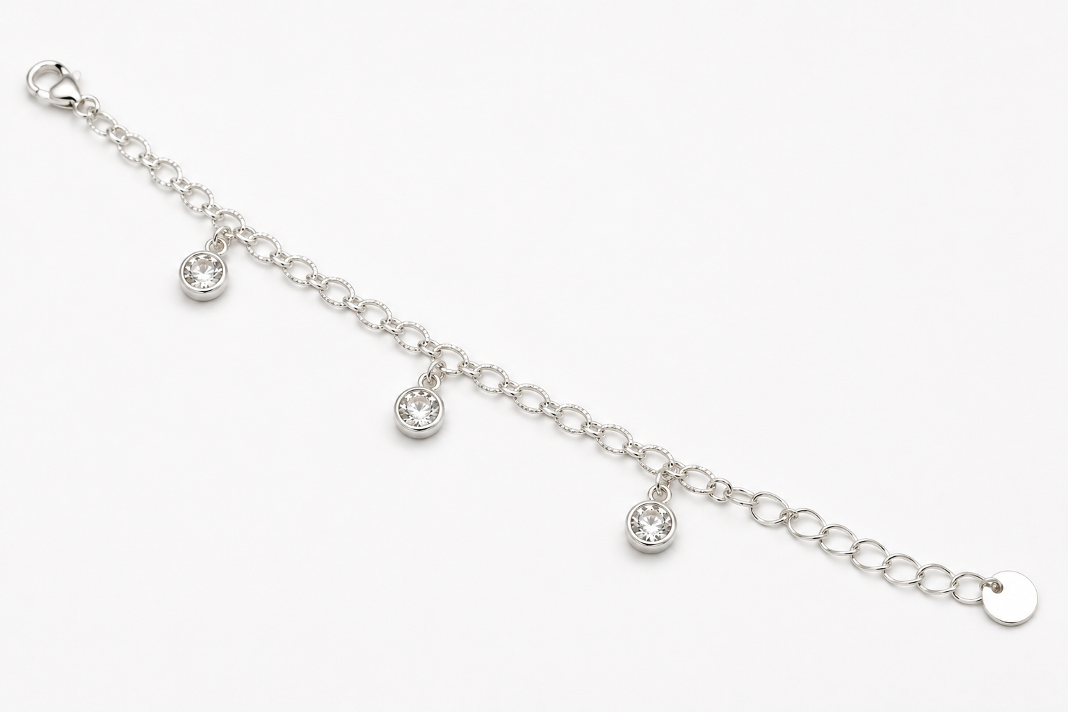 Pulseira Feminina Elos Redondos com Zircônias | Banhada em Prata 925