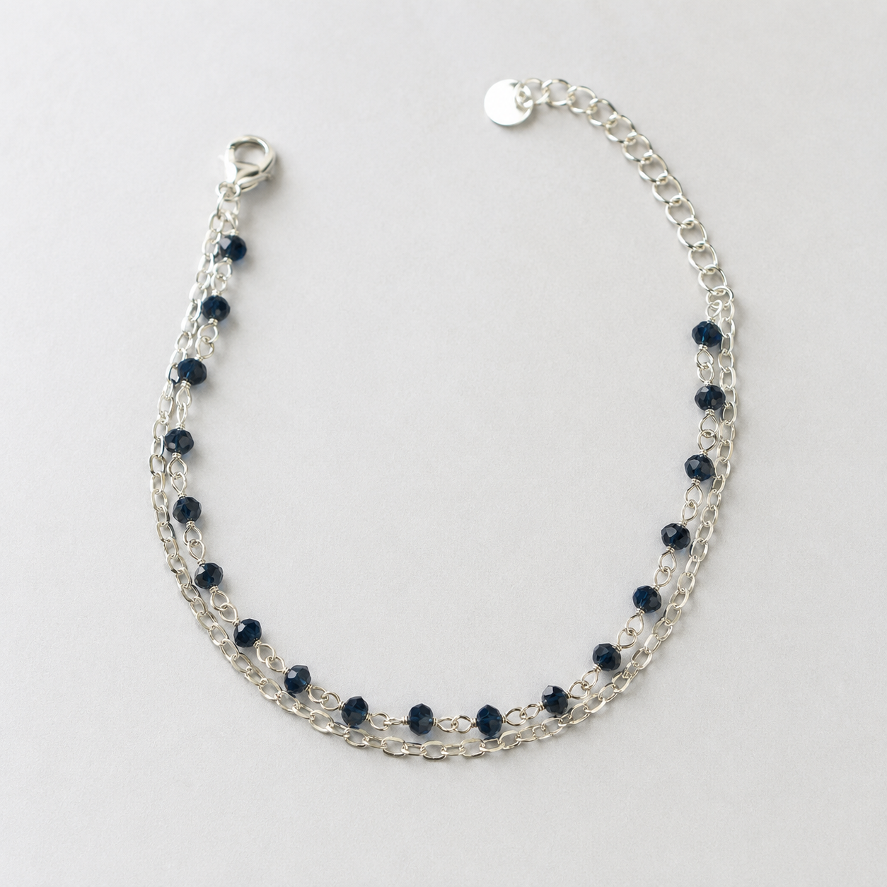 Pulseira Dupla Feminina com Cristais Pretos Banhada em Prata 925