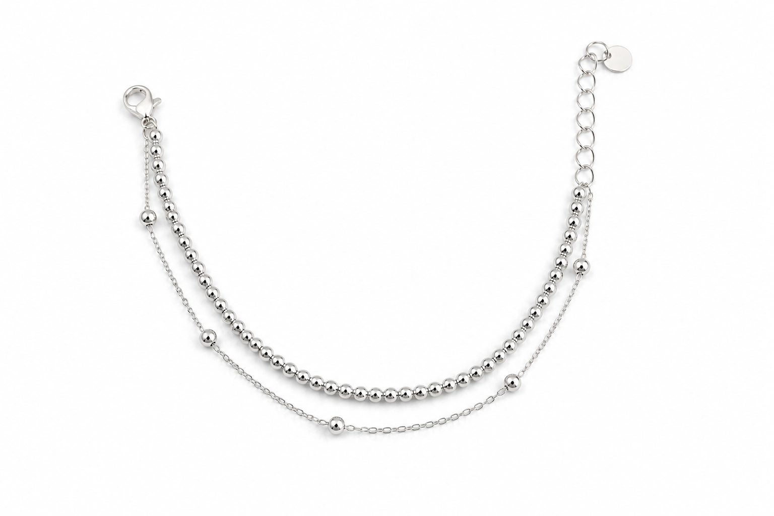 Pulseira Dupla com Bolinhas Banhada em Prata 925