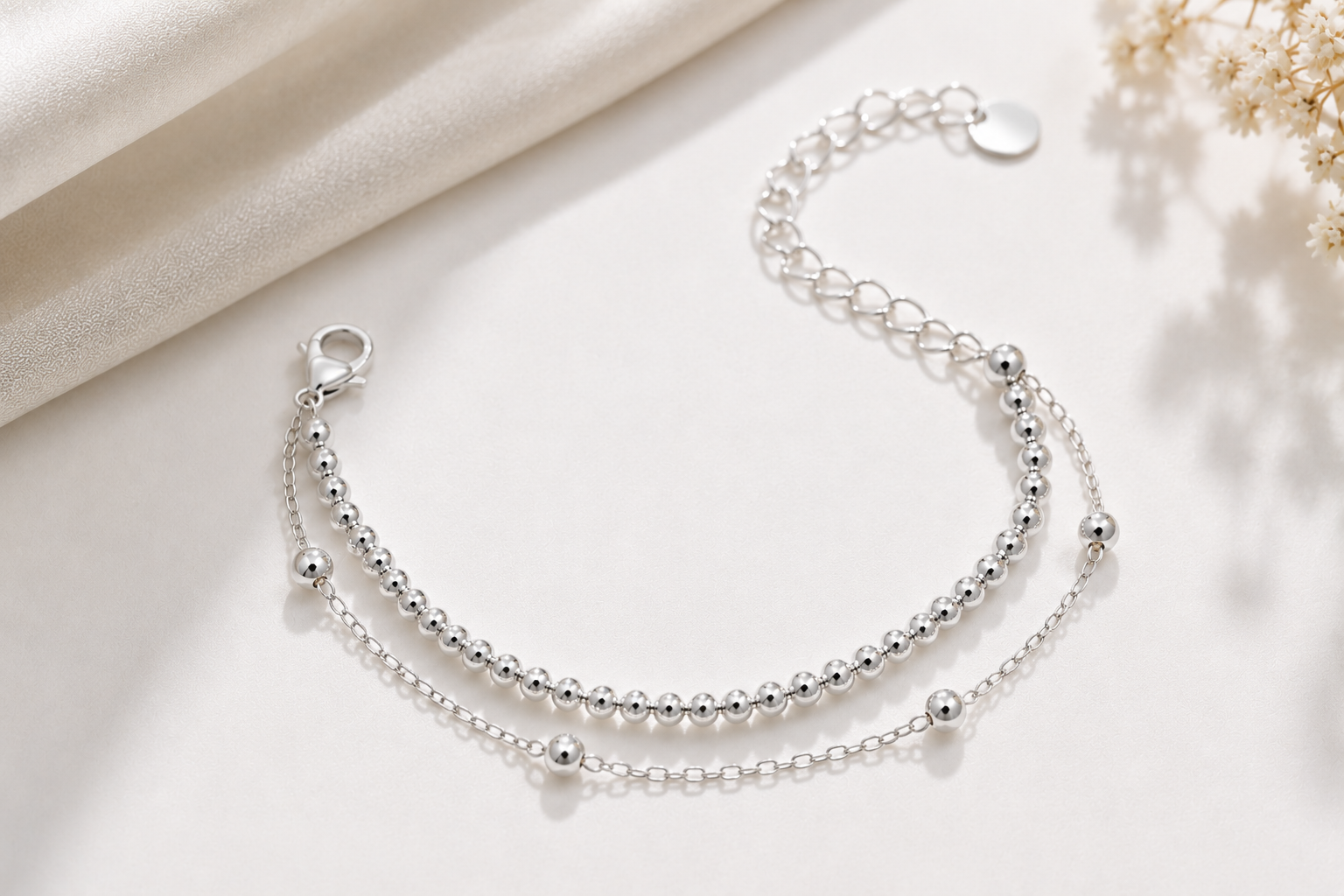 Pulseira Dupla com Bolinhas Banhada em Prata 925