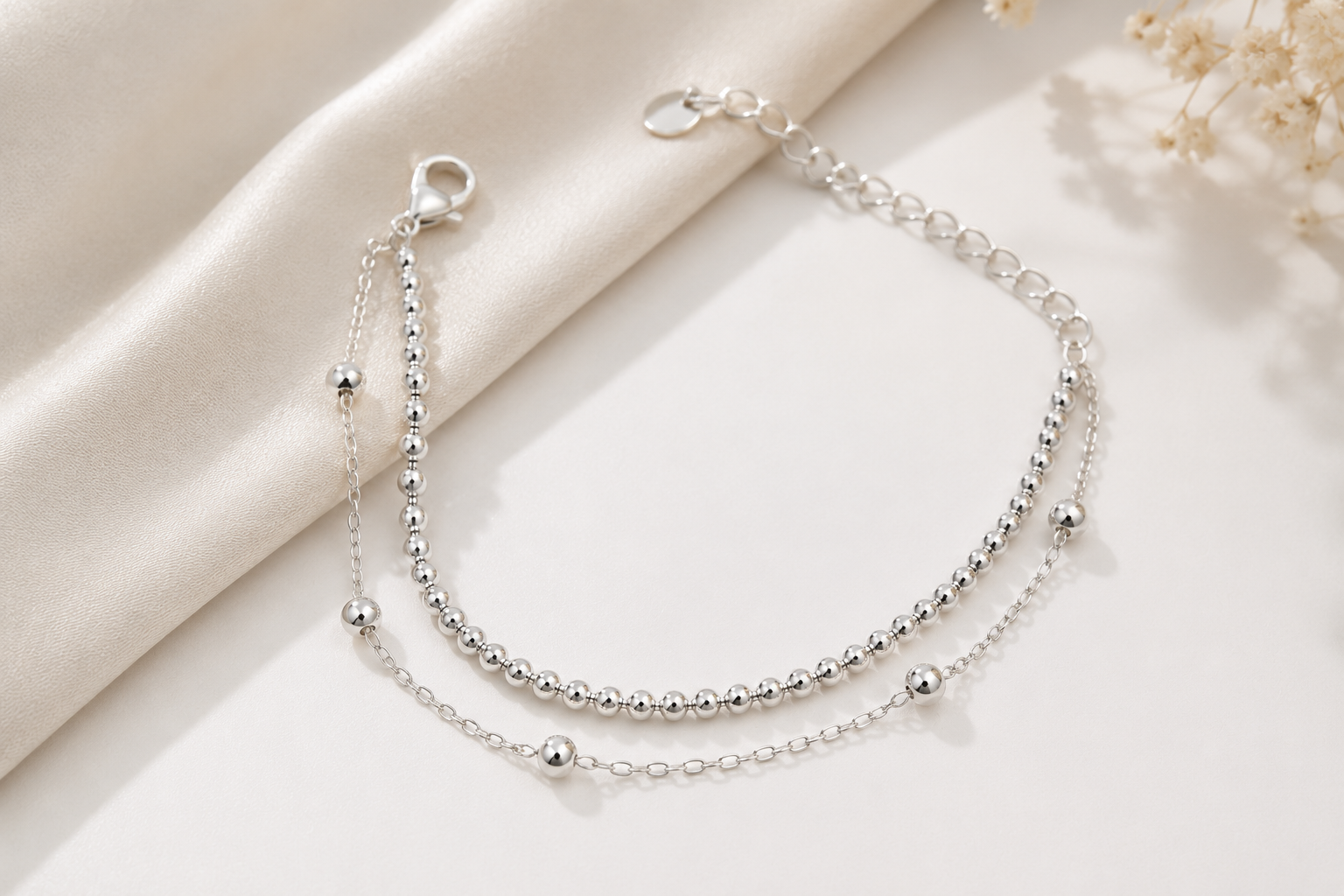 Pulseira Dupla com Bolinhas Banhada em Prata 925