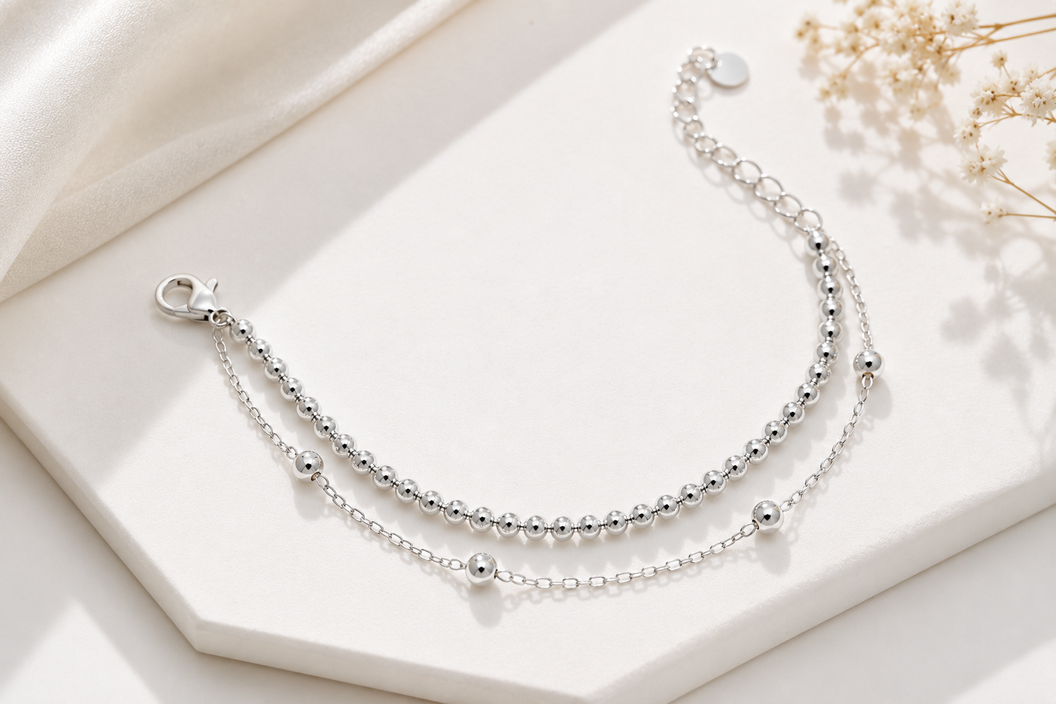 Pulseira Dupla com Bolinhas Banhada em Prata 925