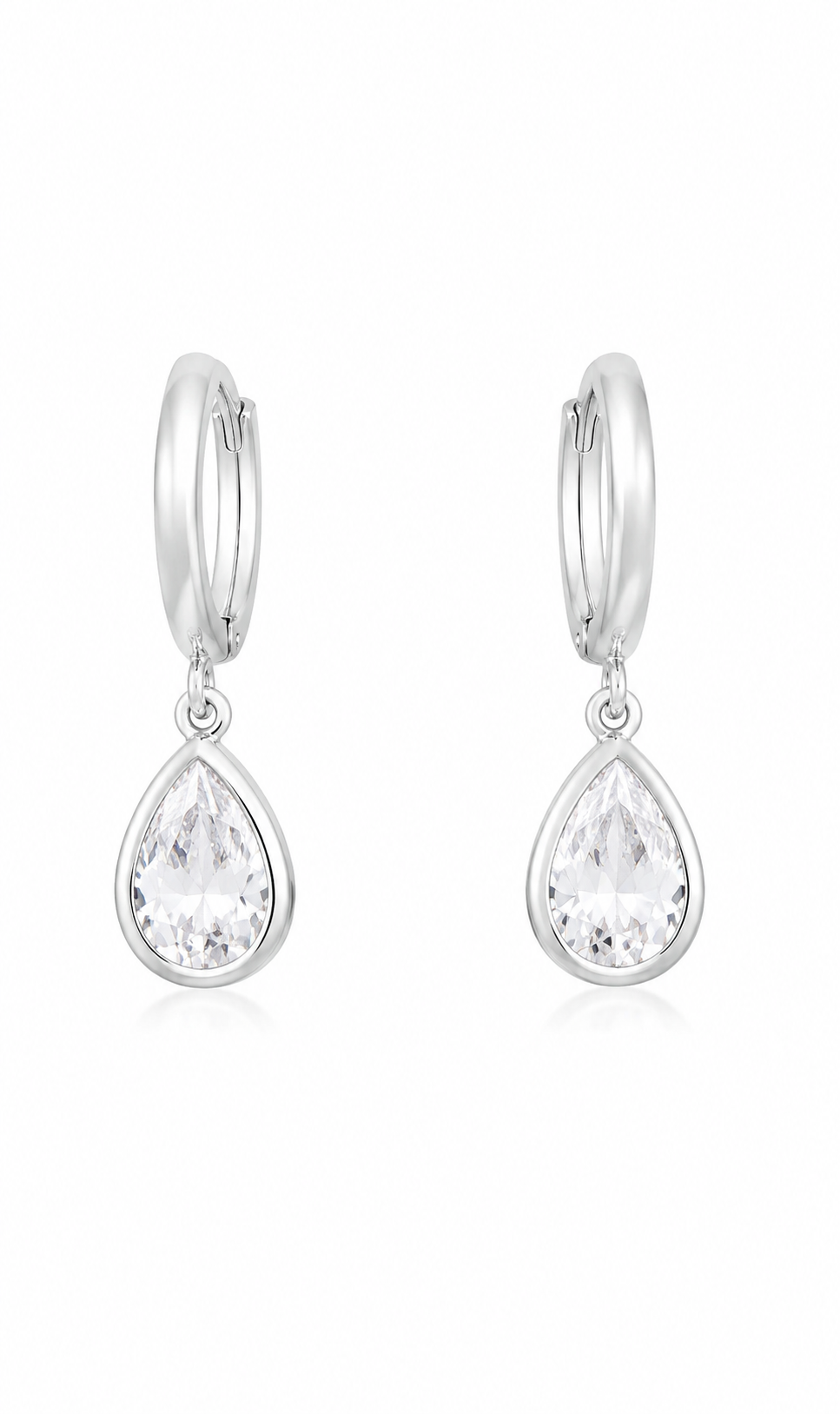 Brinco Gota com Zircônia e Argola de Click Banhado em Prata 925