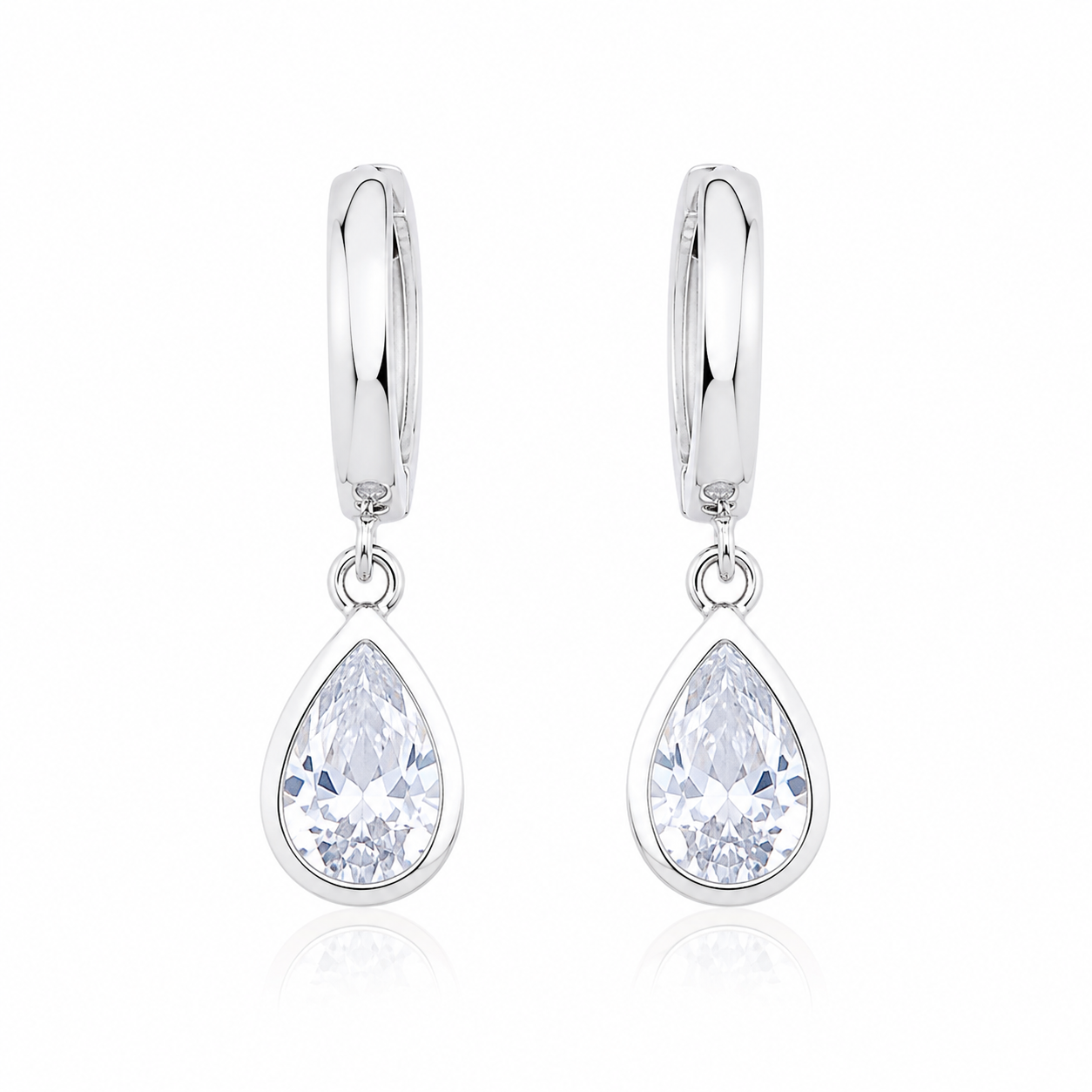 Brinco Gota com Zircônia e Argola de Click Banhado em Prata 925
