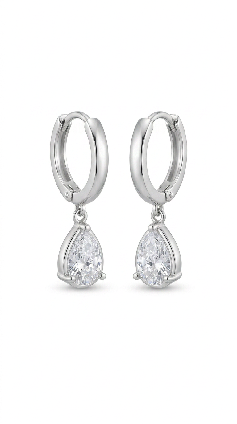 Brinco Gota com Zircônia e Argola de Click Banhado em Prata 925