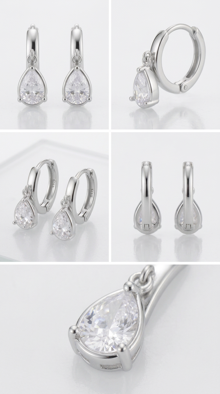 Brinco Gota com Zircônia e Argola de Click Banhado em Prata 925