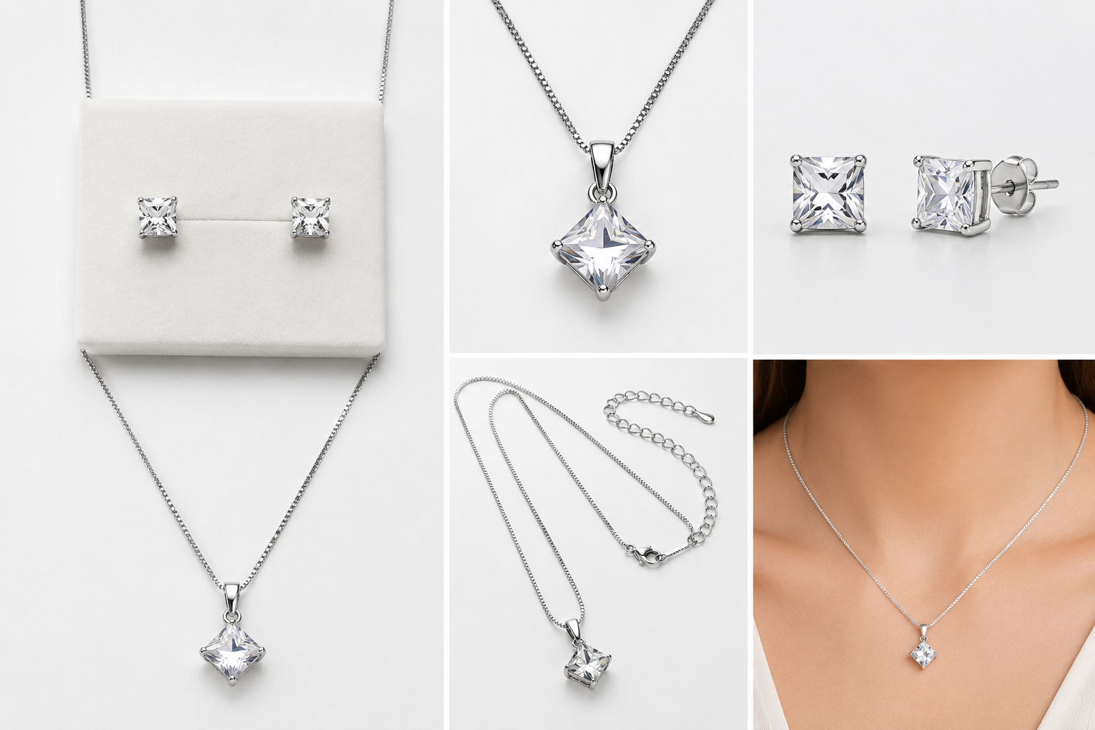 Conjunto Carré Cristal Banhado em Prata 925