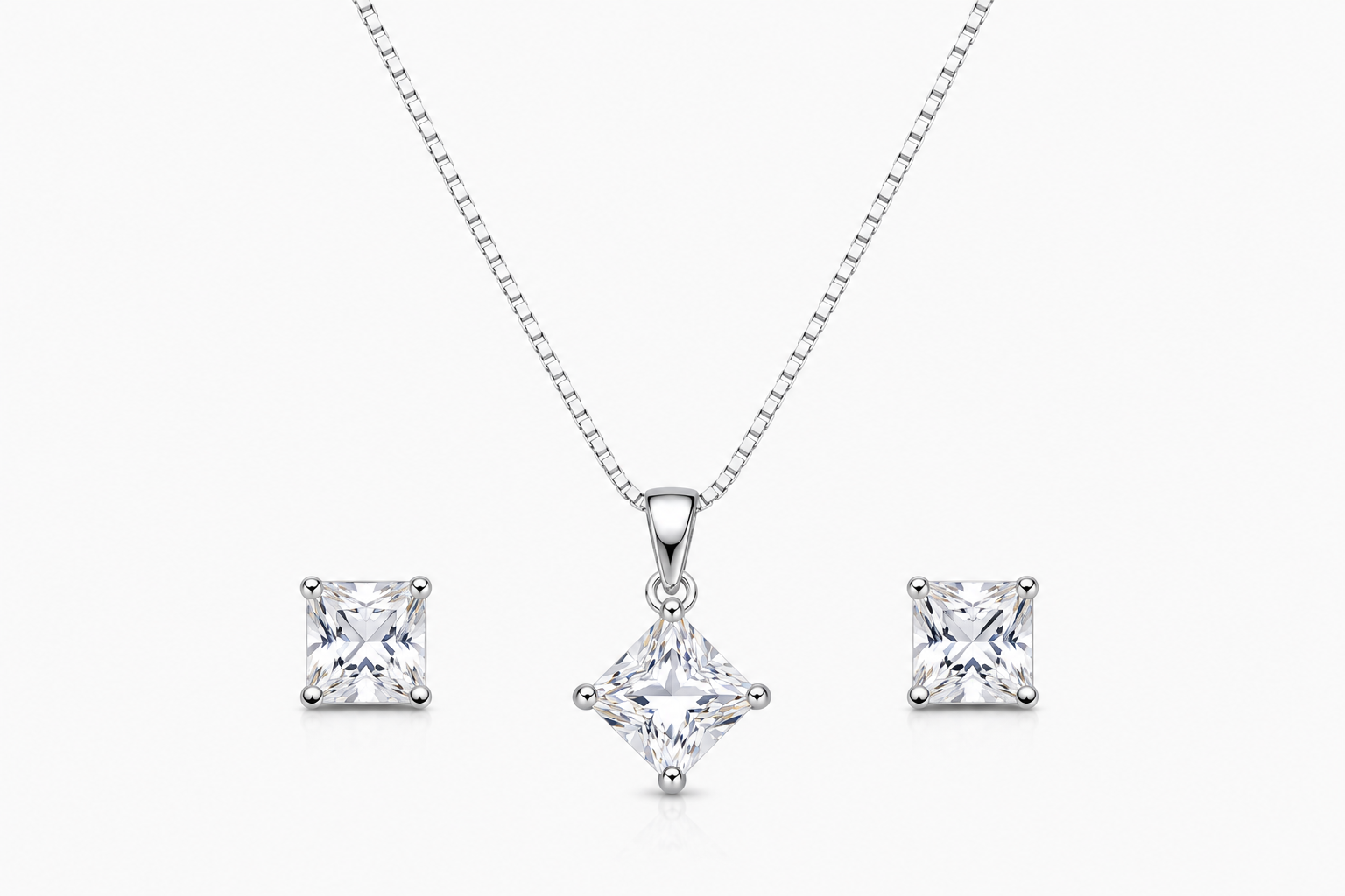 Conjunto Carré Cristal Banhado em Prata 925
